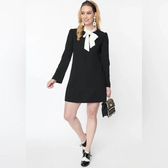 Unique Vintage with Smak Parlour NWT Black White Neck Tie Mini Shift Dress
